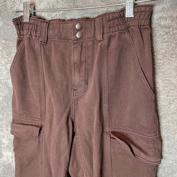 Pacsun Women Elastic Waist Baggy Loose Mid Rise Cargo Heavyweight Jean S Brown - Picture 3 of 10